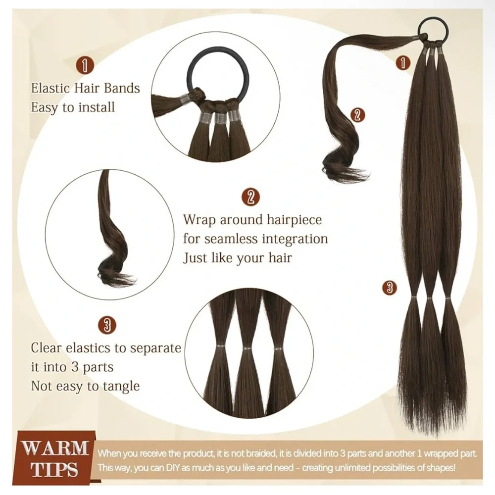 Long Braid Ponytail Extension Straight Synthetic Hairpieces, 26 inch | SOFEIYAN
